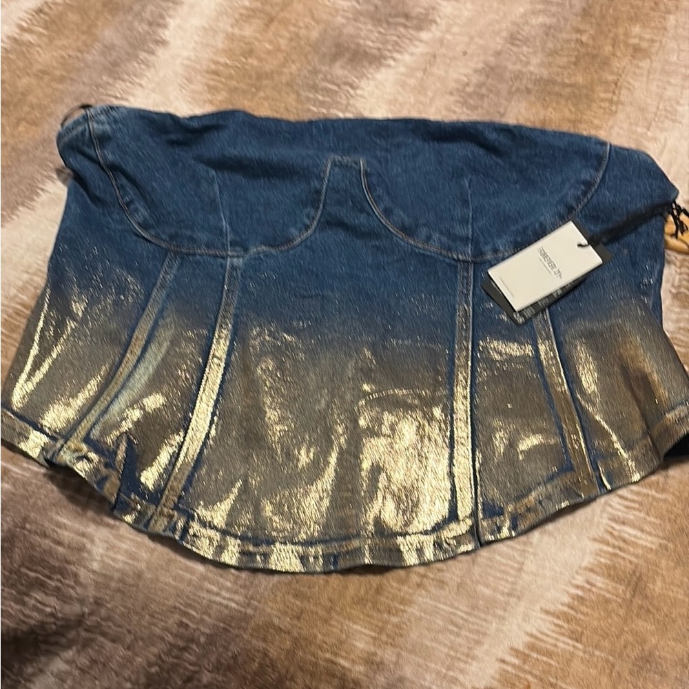 Forever 21 Blue and Gold Denim Top